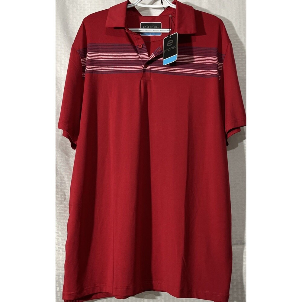 Etonic Mens Golf Shirt XL NWT Red Striped Polo Performance Outdoor Sports USA